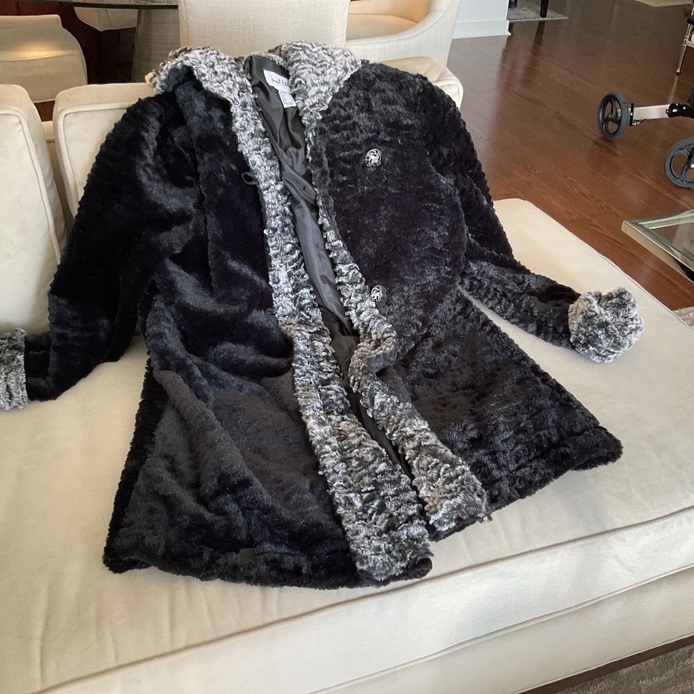 Black faux Persian lamb Joseph Ribkoff long jacket size 8